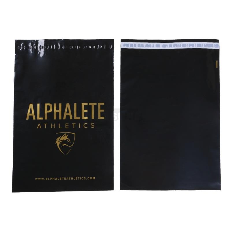 Glossy-Black-Poly-Mailers-with-Gold-Color-Printing